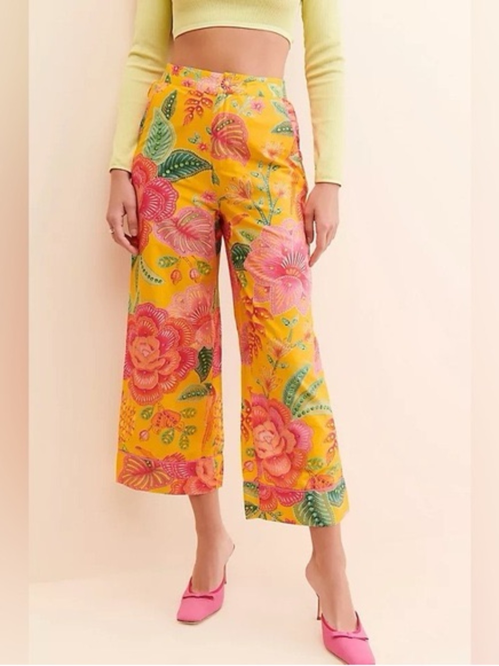 FARM Rio Yellow Floral Wide-Leg Capris